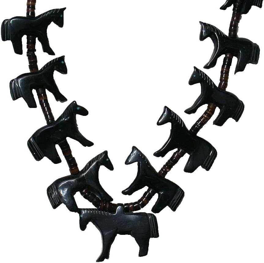 Black Horse Graduated Carved Resin Heishi Shell 32" Fetish Necklace FN64/2526
