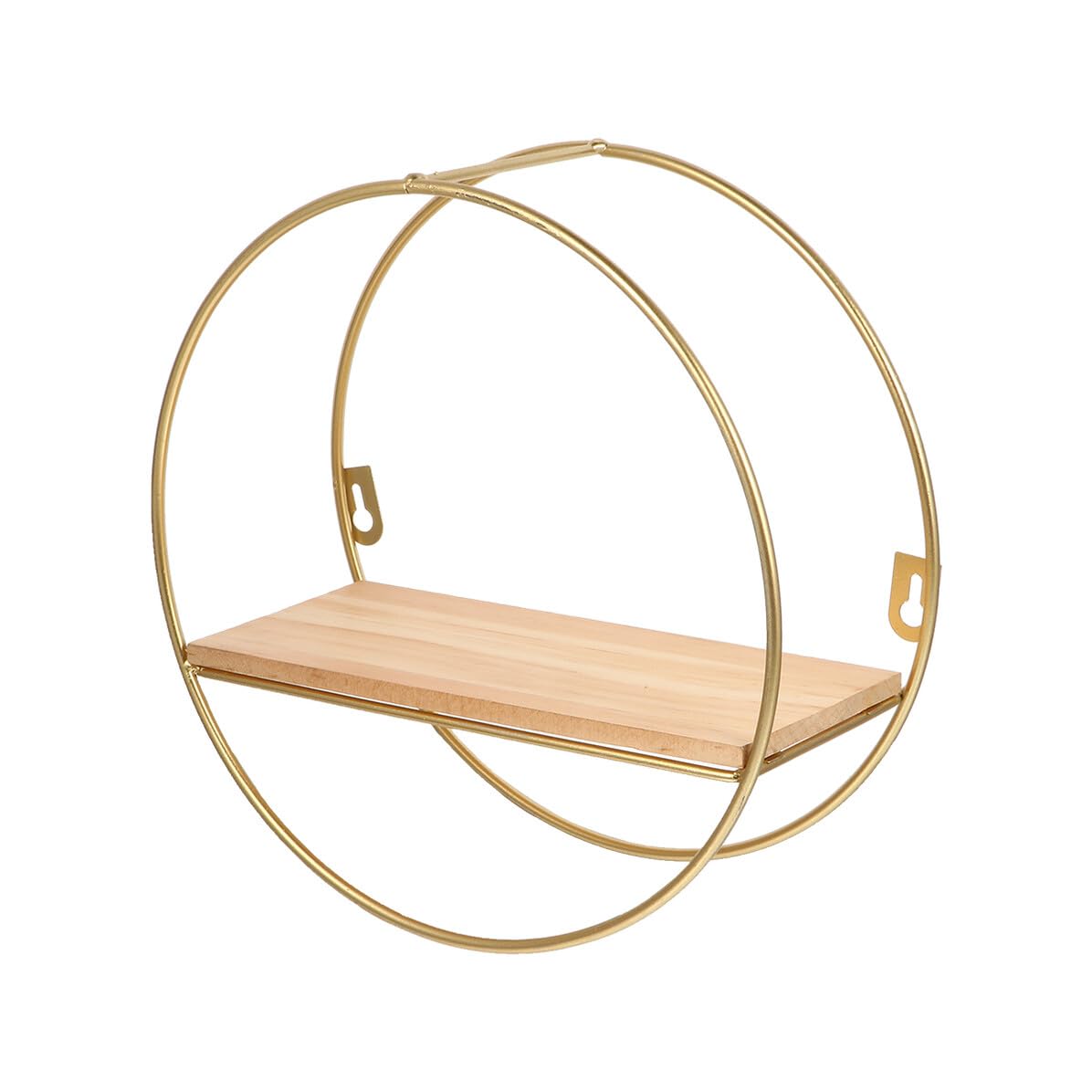 Étagère murale flottante ronde en bois et métal doré, finitions de style nordique raffiné