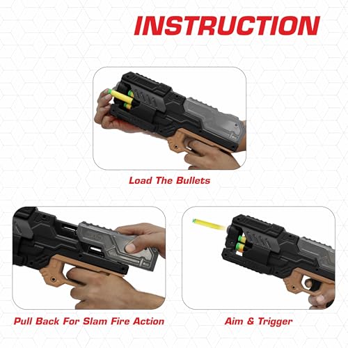 Image of Aditi Toys High Performance Six Fire Gun, Toy Blaster Gun with 6 Dart Rotating Drum, Hi-Arm Toy Gun for Kids Above 6 Years, Accurate Upto 45 Feet, Includes 10 Soft Bullet Darts, BIS Approved. (Black)