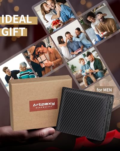 Image of Artpaxy Mens Wallet Genuine Leather Bifold RFID Blocking Wallet for Men with 2 ID Windows 12 Card Holders 2 cash pockets 1 Gift Box