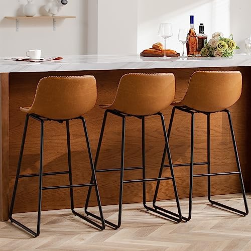 Image of HeuGah 30 Inch Bar Stools Set of 3 with Back & Durable Stable Legs