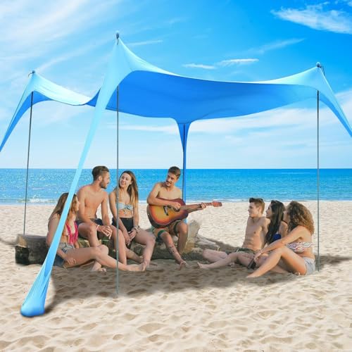 Toldo para Playa, Tienda de Playa Portátil de 300*300*200cm, Protección Solar UV, Refugio de Sol ​Desplegable con 4...