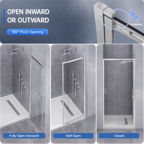 Image of 33-37 inch W x 72 inch H Pivot Shower Door, 3 /16 inch(5mm) Glass, Brushed Nickel