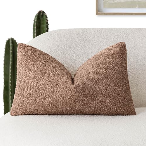 Image of Foindtower Decorative Textured Boucle Throw Pillow Covers Accent Solid Lumbar Pillow Cases Soft Cozy Couch Cushion Case for Chair Sofa Bedroom Living Room Home Decor 12x20 Inch,1PC,Dusty Orange Hazel