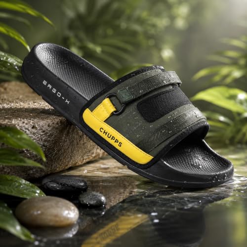 Image of CHUPPS Element Grey & Black Drift Orthopedic Slippers | Soft Footpharma Footbed | Breathable Ventilation Holes | Lightweight Flip Flops | Anti-Skid Chappals for Everyday For Mens