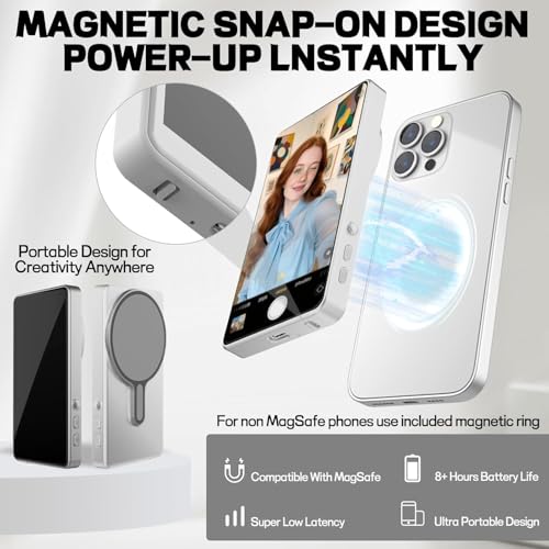 Image of 4K 60FPS Phone Vlog Selfie Monitor Screen, Back Camera Monitor with Bluetooth Remote, Compatible with iPhone Android, 1800mAh for Selfie Vlog No Delay Live Stream for TikTok White