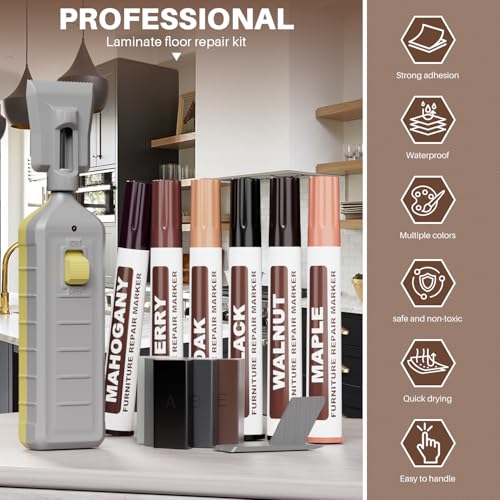 Image of Laminate Floor Repair Kit -6PCS Vinyl Floor Wax with 6PCS Wood Touch Up Marker Restore Any Scratches, Stains, Cracks, Hole for Floor, Door, Cabinet