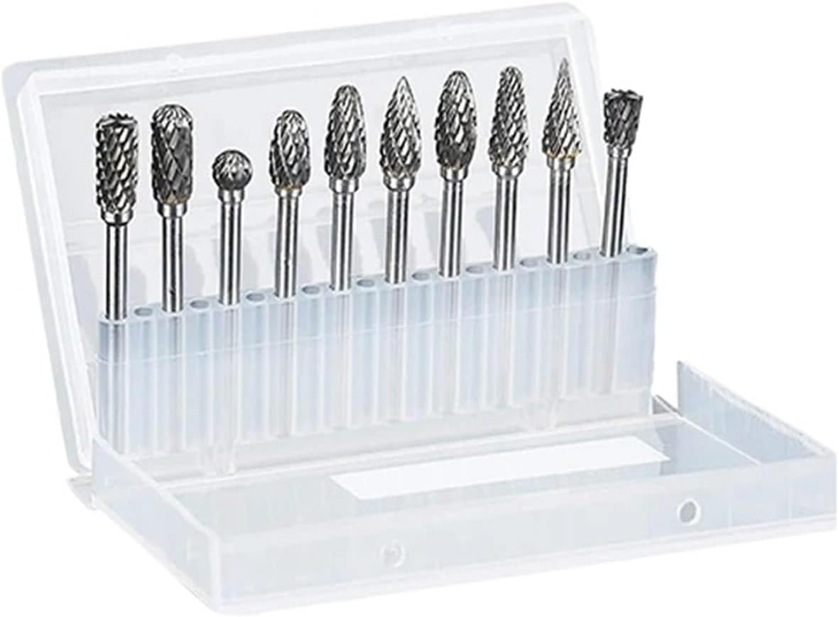 10PCs 1/8" Shank Tungsten Carbide Rotary Tool Burr Double Cut Rotary Tools Electric Grinding(2pack)
