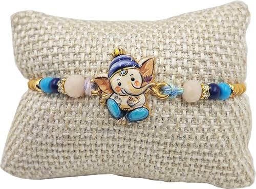 Image of Single Rakhi for Kids - Adorable Elegant Ganesh Ji for Kids Brother | Premium Raksha Bandhan Rakhi for Little /Small /Younger Brother | Set of 1 with Greeting Card, Roli & Tikka Pack