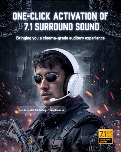 Image of Wireless Gaming Headset, 7.1 Surround Sound, 2.4GHz USB Gaming Headphones with Bluetooth 5.4, 100H Battery, ENC Noise Canceling Mic, RGB Light, Wireless Headset for PC PS5 PS4 Mac Switch (Black-White)