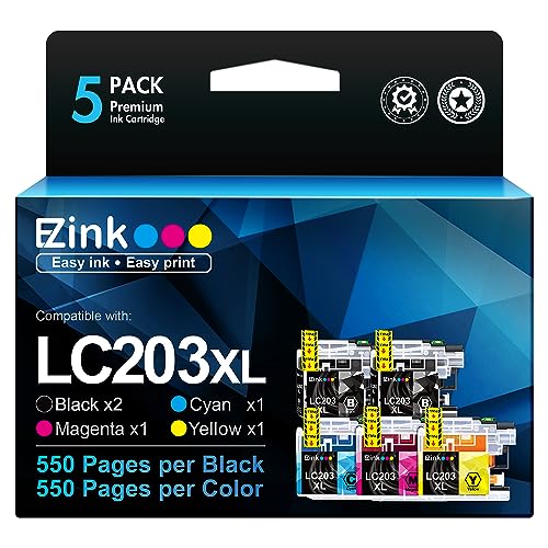 E-Z Ink LC203XL Compatible Ink Cartridges Replacement for Brother LC203 XL LC201 to use with MFC-J480DW MFC-J880DW MFC-J4420DW MFC-J680DW MFC-J885DW (Black, Cyan, Magenta, Yellow, 5 Pack)