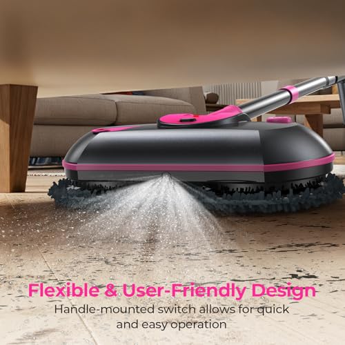 Image of Cordless Electric Mop, Electric Spin Mop with Water Sprayer, Powerful Floor Cleaner, 300ml Tank Self-Propelled for Hardwood & Tile, Adjustable Handle, 2500mAh Long-Lasting Battery, Pink