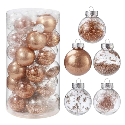 30 Piezas Bolas de árbol,Navidad Inastillable Bolas Plastico Adornosadecuadaspara el Hogar Festival,adecuadas para interioresy exteriore (Dorado Rosa)