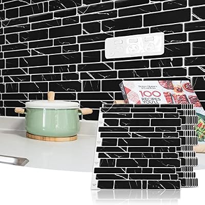 Art3d 10-Sheet Peel and Stick Backsplash, 12 in. x 12in. Black