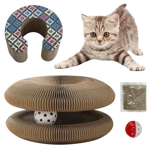 SICOSPI Magic Organ Cat Scratching Board Toy, 2025 Upgraded Foldable Accordion Design Cat Scratcher, Cardboard Cats Toys, Interactive Anxiety Relief Toy, with Bell Ball, Cardboard Scratch Pad (C)
