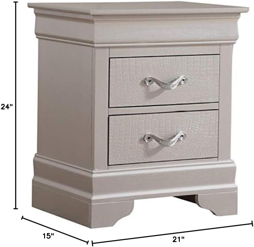 Glory Furniture Lorana 2 Drawer Nightstand in Silver Champagne