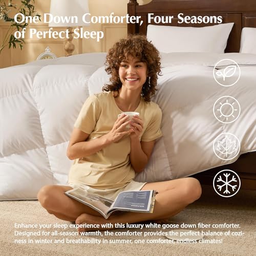 Pacific Coast Goose Down Fiber Comforters Super King Duvet Insert, All Season White Comforter, 3D Hidden-Stitch Baffle Box Design, 8 Tabs, Gifts for Women/Men, Extra Fluffy Luxury Duvet (120"x120")