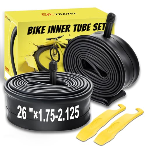 cyctravel Bike Inner Tubes 2 Pack 26 1.75-2.125 Butyl Rubber Bicycle Tubes whth 32mm Schrader Valve and 2 Tire Levers Bike Tire Tubes Suitable for Road/MTB/City/Kids Bikes
