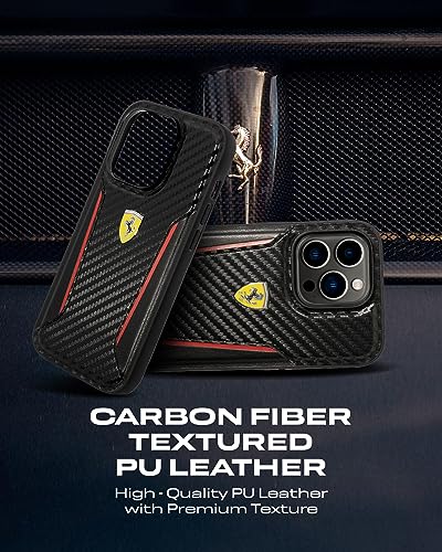 Image of CG MOBILE Ferrari Phone Case [Official Licensed] PU Carbon Case with Contrasted Edges Protective Case /Cover Compatible withiPhone 14 Pro Max (6.7-Inch) 2022 - Black