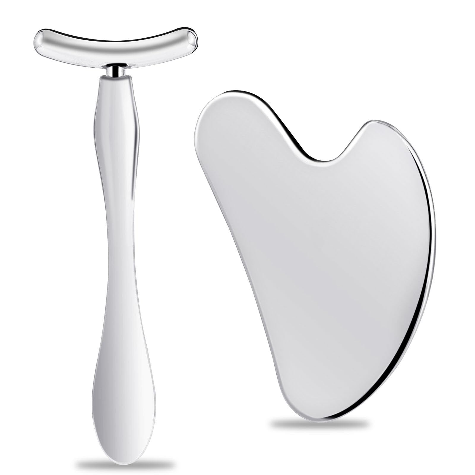 winbest Stainless Steel Gua Sha Massage Tool Heart Shaped Gua Sha Facial Tools with Metal Face Roller Facial Scraper for Face Neck Eye Body Skin Care