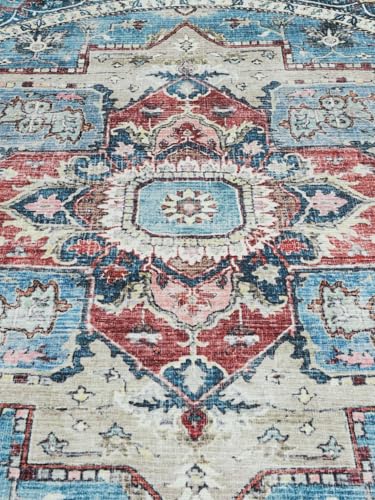 Miniatura 3 de Rugvista Georgia Oriental, Alfombra, Alfombras Modernas, Ø 120 Cm, Redondo, Pelo Corto, Sala De Estar, Dormitorio, Pasillo, Lavado A Máquina, Oeko Tex 100, Azul Multi