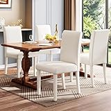 LUXOAK Set of 4 Velvet Dining Chairs, Modern Upholstered Tufted Backrest Chairs with Solid Wood Legs for Living Room, Kitchen, Party, White