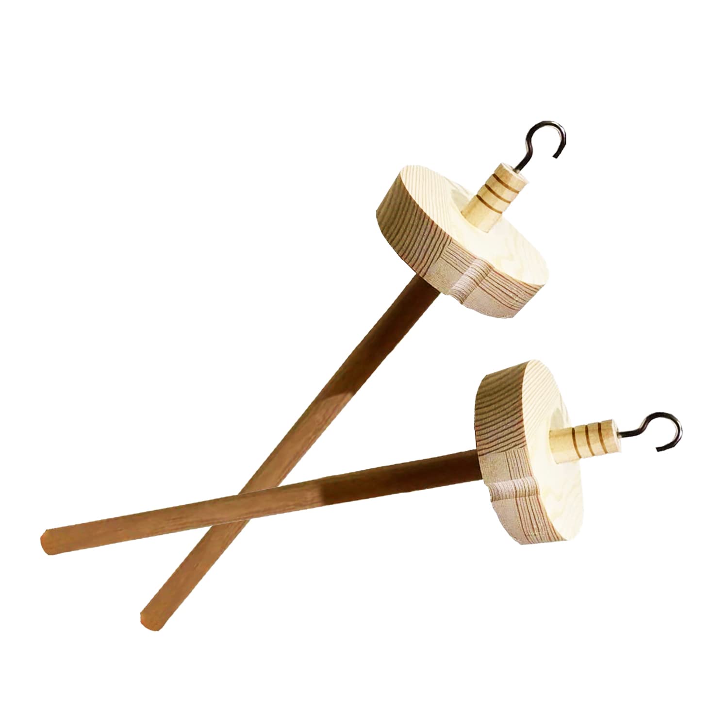 Felicità fatta a mano: set di 2 mandrini a mano in legno con filato Whorl – strumento perfetto per filatura a mano e lana