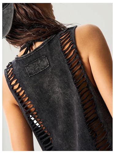Women's Hollow Out Summer Sleeveless Tank Tops Washed Retro Rock Concert Outfits Tops Streetwear4