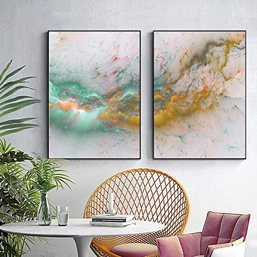 Peinture nuage abstrait vert pour salon nordique chaleureux 60x90