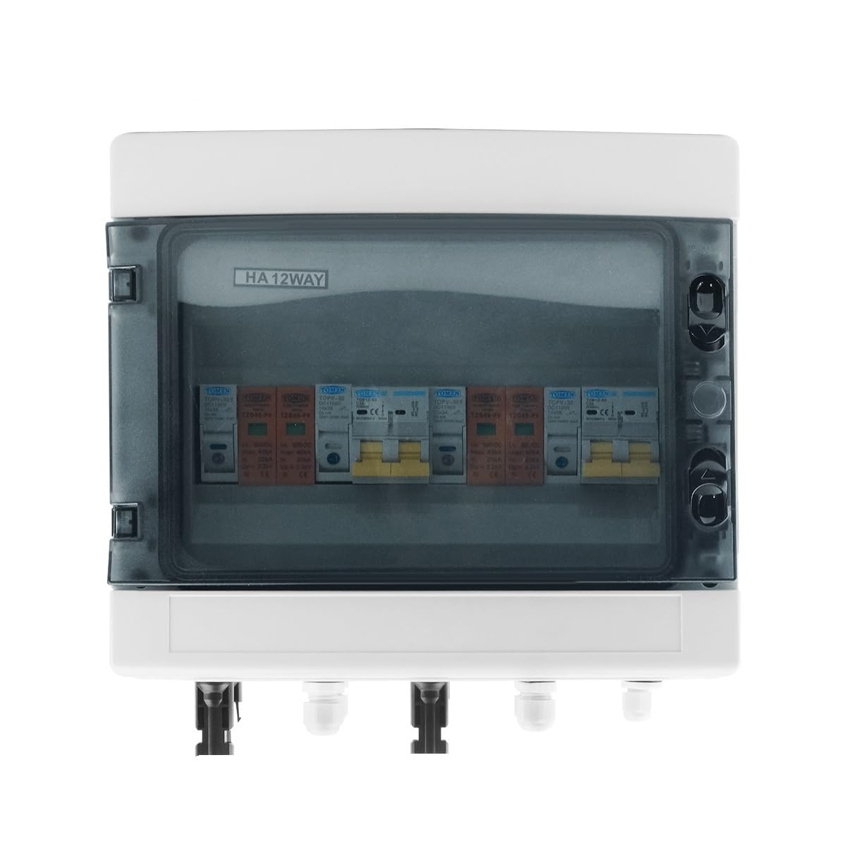 GUOCHENJIE Circuit Breaker 12-Way PV Combiner Box DC 600V IP65, 2 In/2 Out, Lightning & Multi-protection Circuit Breakers(63A DC MCB)