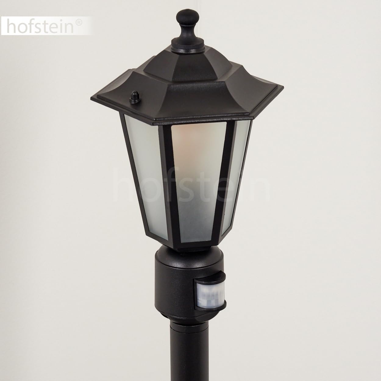 Lampa zewnętrzna Loria, oświetlenie ścieżki z czujnikiem ruchu z metalu/szkła mlecznego w kolorze czarnym/białym, lampa zewnętrzna o wyglądzie antycznym, 107 cm, lampa ogrodowa, oświetlenie ogrodowe