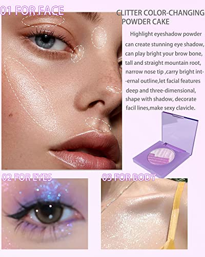 Purple Glitter Eyeshadow Palette- 2 In 1 Multichrome Metallic Shimmer High-Pigmented Aurora Eye Shadow Powder, Longlasting Holographic Duochrome Chameleon Highlighter Eyeshadow Korean Eye Makeup-S10 #TOP3