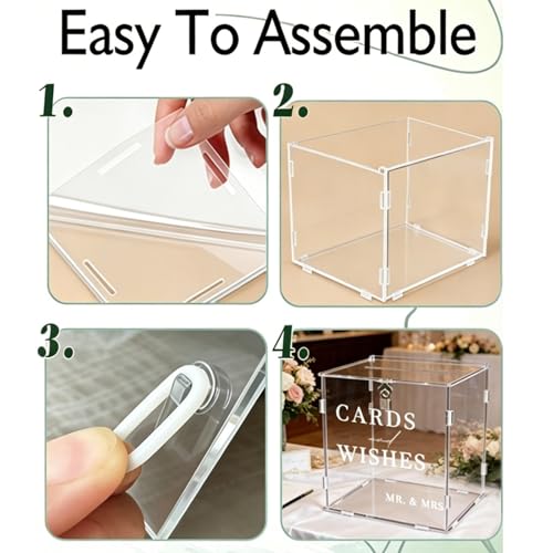 Image of Clear Acrylic Card Box with Slot & Lock, DIY Large Wedding Card Boxes for Reception, Elegant Money Envelop Gift Cards Box for Party Wedding Birthday Baby Shower Graduation Table Decor