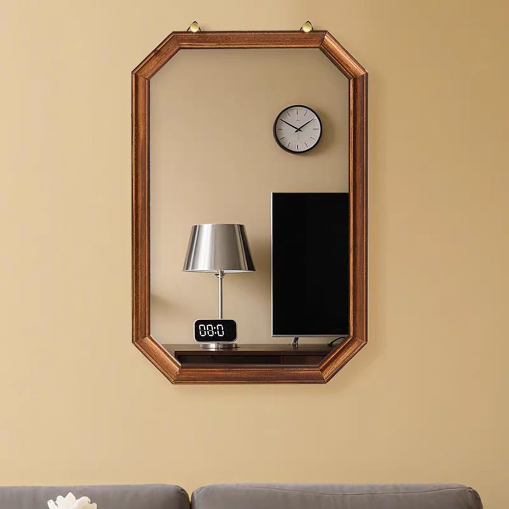 Hosoncovy Wooden Frame Bathroom Over Sink Wall Hanging Mirror Desktop Makeup Vanity Mirror for Bathroom Bedroom Living Room Bedroom Entryway (B)