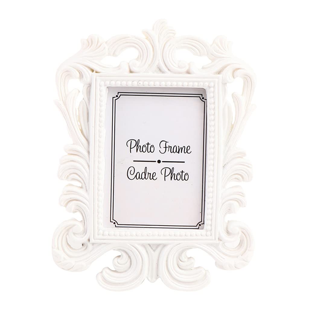 KLerDH Picture Frames, Decorative Flower Retro Photo Frame Wedding Home Decor Desktop Picture Classic Small(Wit)