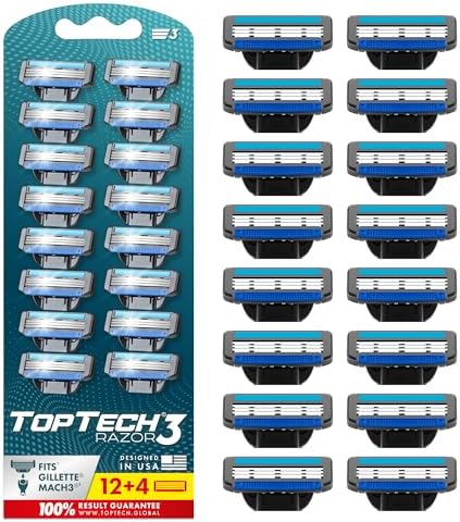 Razor 3 for Men - Replaceable Cartridges for Manual Shaving Razor - 3-Blade Technology Refills - 12 Count Pack - Fits Gillette Mach3 - Soft Shave, Sharp Blades - Cost-effective Refill