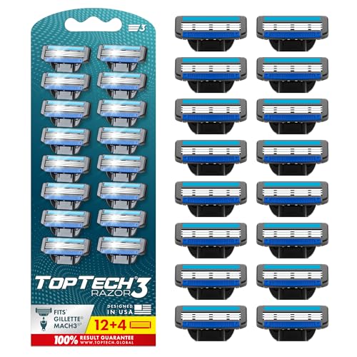 Razor 3 for Men - Replaceable Cartridges for Manual Shaving Razor - 3-Blade Technology Refills - Fits Gillette Mach3 - Soft Shave Sharp Blades - Cost-effective Refill (12 refills)
