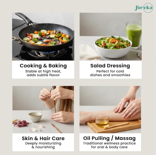Image of Foreka Virgin Coconut Oil 1L | Cold Pressed, Wood Pressed & Unrefined | Natural Edible Oil for Cooking, Hair & Skin Care | Traditional Chekku /Kolhu Extracted Pure Oil