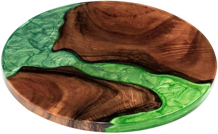 Reversible Epoxy Wood Lazy Susan: Spring Green Marble Turntable (16 inch)