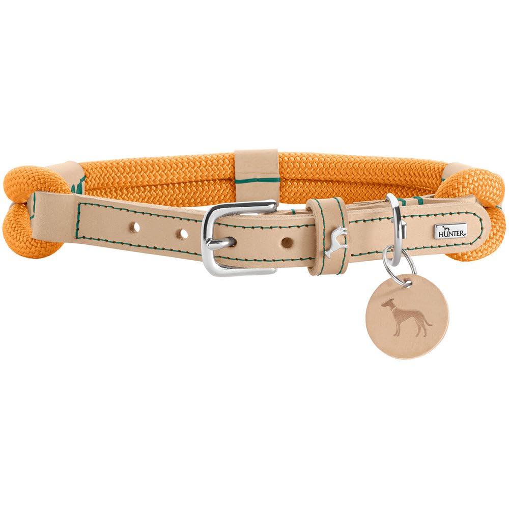 HUNTER Malia Dog Collar Colour: Apricot/Natural, Made of Soft Rope and Robust Leather, Lightweight, Durable