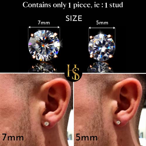 Image of HIGHSPARK 925 Silver Men's Round Solitaire Stud Earring | 92.5 Sterling Silver and Diamond like Brilliance Sparkling Zirconia | Single Stud for Men | Lovely Gift