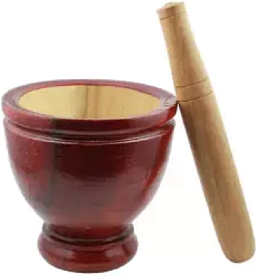 PunPund Wooden Mortar 6" Pestle Grinding Herb Garlic Papaya