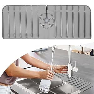 Kitchen Sink Splash Guard, Silicone Faucet Handle Drip Catcher Tray, Rubber drying Mat for Kitchen, Kitchen Guard Gadgets Sink Accessories for Kitchen Counter and Bathroom(Grey)