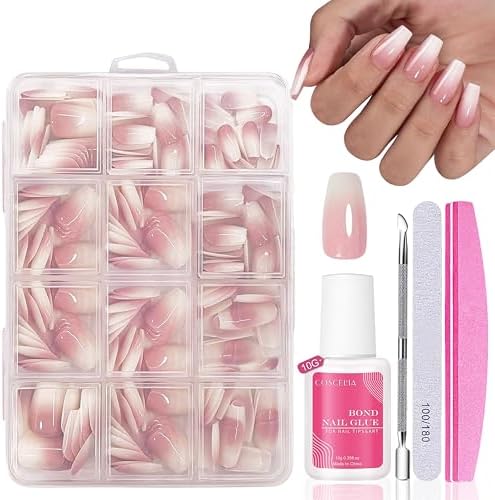 Lot de 240 faux ongles français à coller - Design dégradé blanc r...