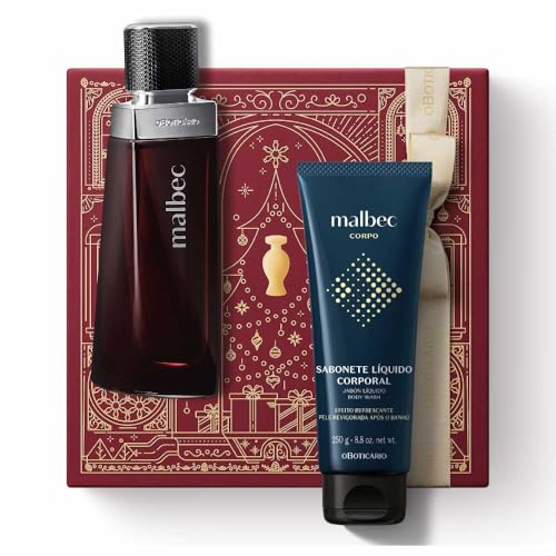 O Boticário Malbec Coffret Regalo Set Perfume y Cuidado de la Piel con 2 Productos en Caja para Hombres | Malbec Perfume EDT 100 ml y Gel de Ducha 250g