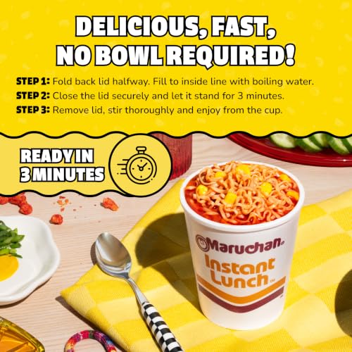Image of Maruchan Instant Lunch Ramen Noodles, Flamin' Hot Chicken Flavor - Japanese-Style Instant Noodle Soup, Easy Meal Ready in 3 Minutes - 2.25 Oz. (12 Pack)