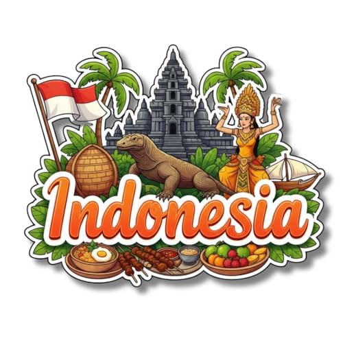 Image of Premium Laser Cut MDF Fridge Magnet for Home Decor, Vibrant Layered Travel Artwork Souvenir Gift with Strong Magnetic Hold, Refrigerator Decoration for Kitchen & Office - Indonesia