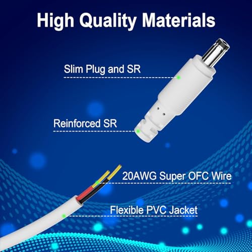 Image of 16ft 12V DC Extension Cable 2Pack,Power Supply Extension Cord 2.1mm x 5.5mm,12V DC Adapter Female to Male Extender Wire CCTV Security Camera,DVR 5V,9V,24V,Volt (White, 5 METER /16 FEET)