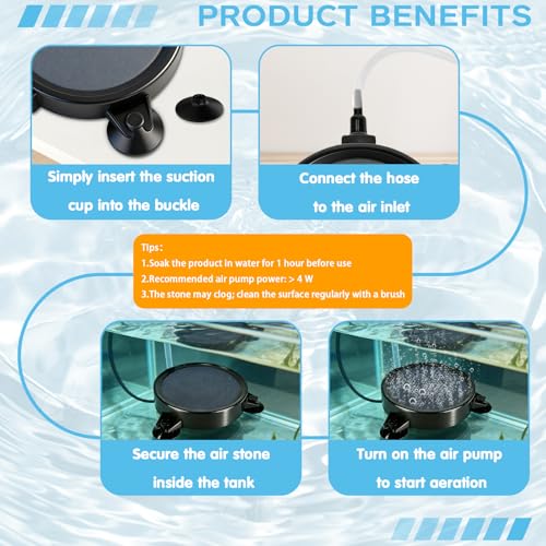 Zihvfzu 2PCS 4\" Aquarium Air Stone Disc with 3 Suction Cups, Bubble Diffuser for Fish Tanks, Water Tanks & Hydroponic Systems - Thumbnail 4