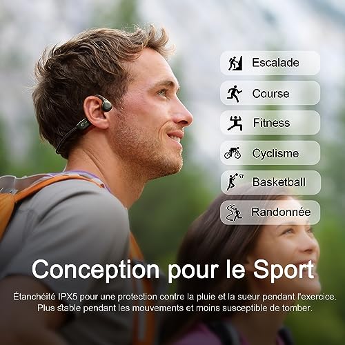 Casque conduction osseuse Bluetooth 5.3 écouteur d'oreille libre étanche IPX5